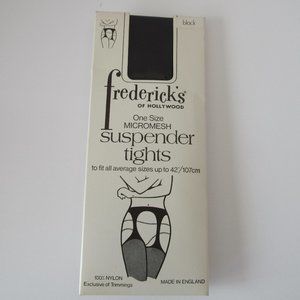 Vtg Fredericks of Hollywood Micromesh 100% nylon Suspender Tights Black One Size
